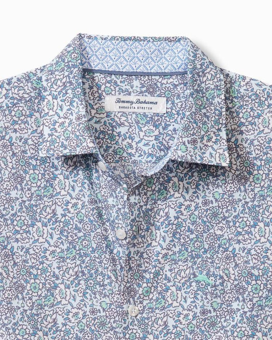 Men Shirts | Tommy Bahama Big &amp; Tall Sarasota Stretch Blue Flora IslandZone® Shirt Glass Bead Blue