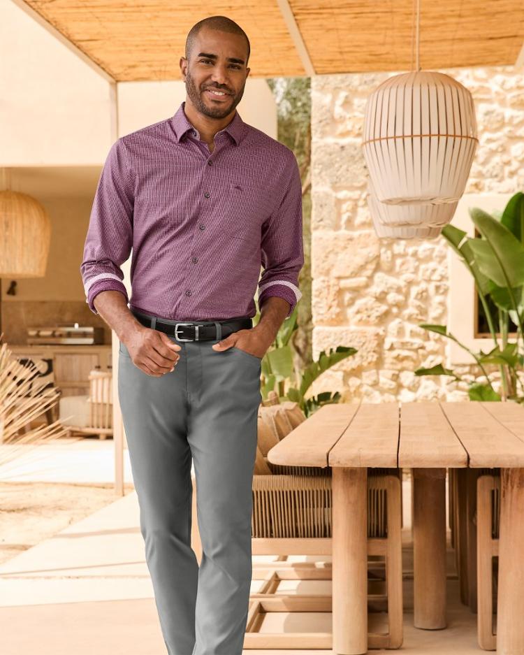 Men Shirts | Tommy Bahama Big &amp; Tall Sarasota Stretch Ventura Isles IslandZone® Stripe Shirt Grape Wine