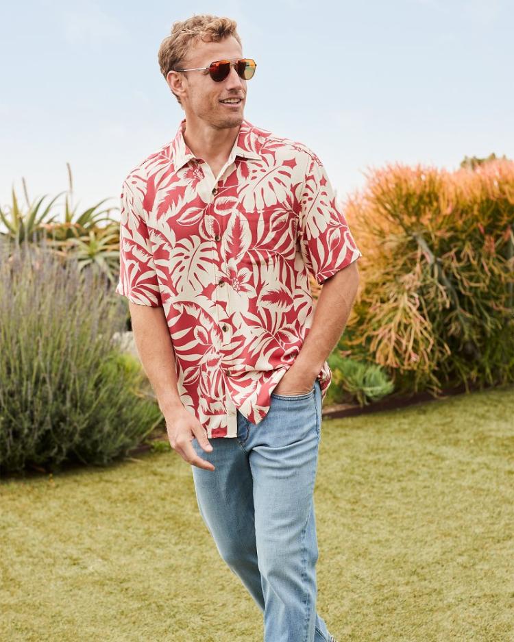 Men Shirts | Tommy Bahama Big &amp; Tall Veracruz Cay Lindavista Leaves Short-Sleeve Shirt Dark Havana