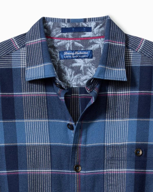 Men Shirts | Tommy Bahama Canyon Beach Pebble Cay Plaid Stretch Flannel Shirt Dockside Blue