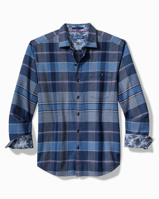 Men Shirts | Tommy Bahama Canyon Beach Pebble Cay Plaid Stretch Flannel Shirt Dockside Blue