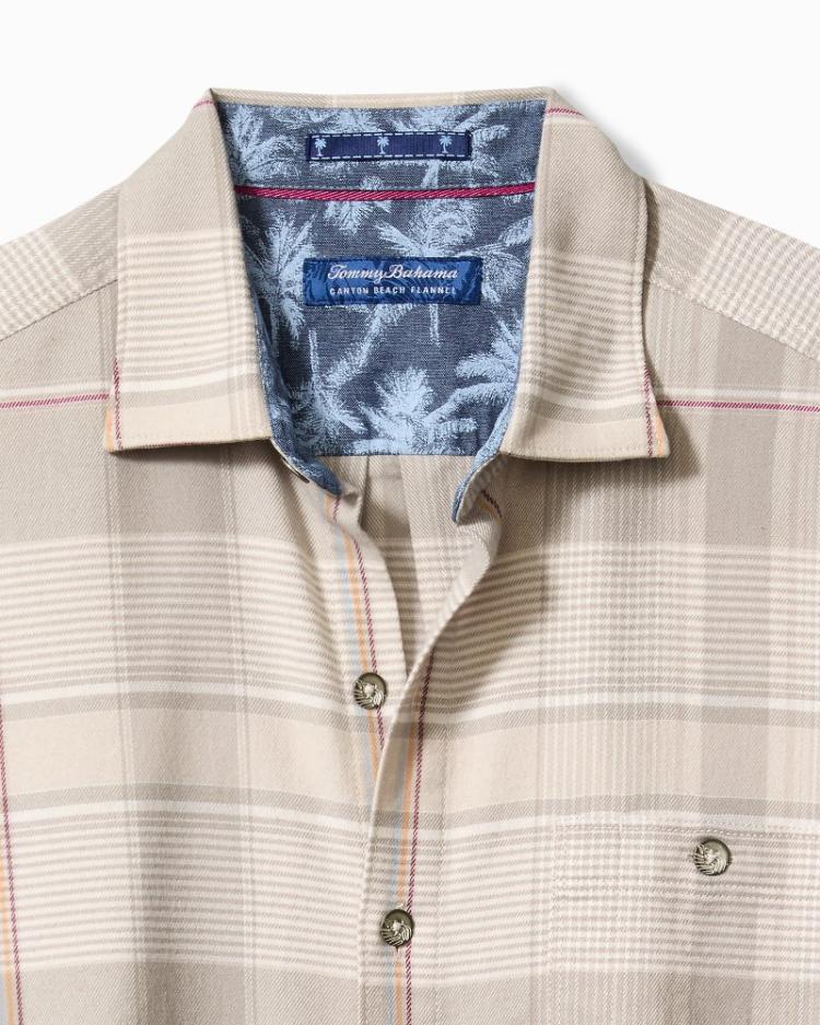 Men Shirts | Tommy Bahama Canyon Beach Pebble Cay Plaid Stretch Flannel Shirt Feather Down