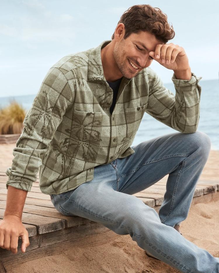 Men Shirts | Tommy Bahama Fireside Palm Springs Stretch Flannel Shirt Tea Leaf