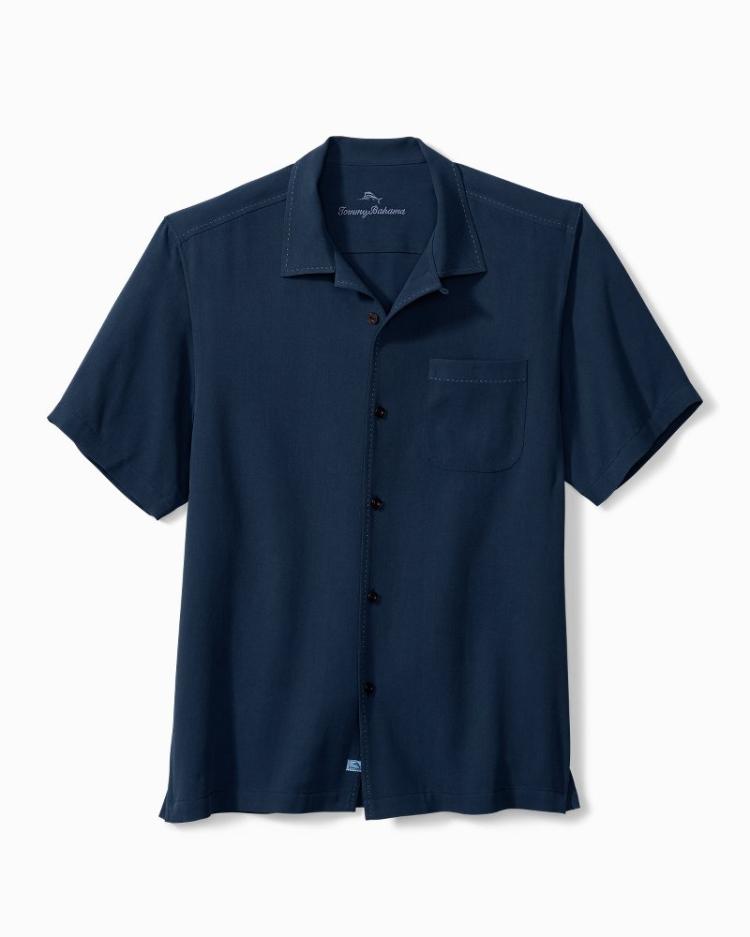 Men Shirts | Tommy Bahama Hawaiian Herringbone Camp Shirt Navy