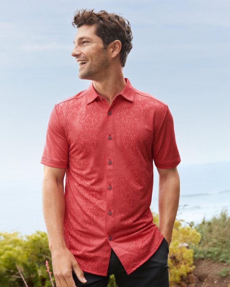 Men Shirts | Tommy Bahama Palm Coast Cascade Vines IslandZone® Knit Shirt Dark Havana