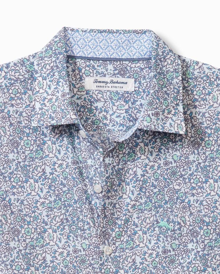 Men Shirts | Tommy Bahama Sarasota Stretch Blue Flora IslandZone® Shirt Glass Bead Blue