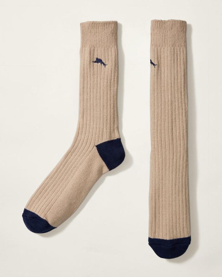Men Socks | Tommy Bahama Ribbed Crew Socks Stone Heather