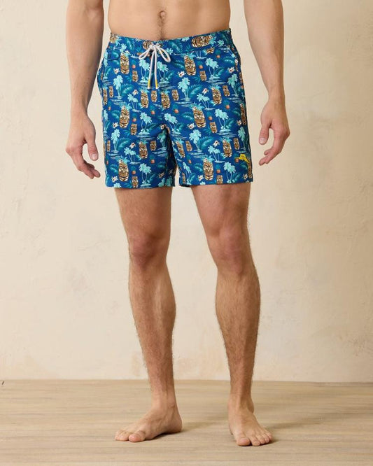 Men Swim &amp; Boardshorts | Tommy Bahama Rialto Tiki Tropics 6-Inch Swim Trunks Cobalt Haze