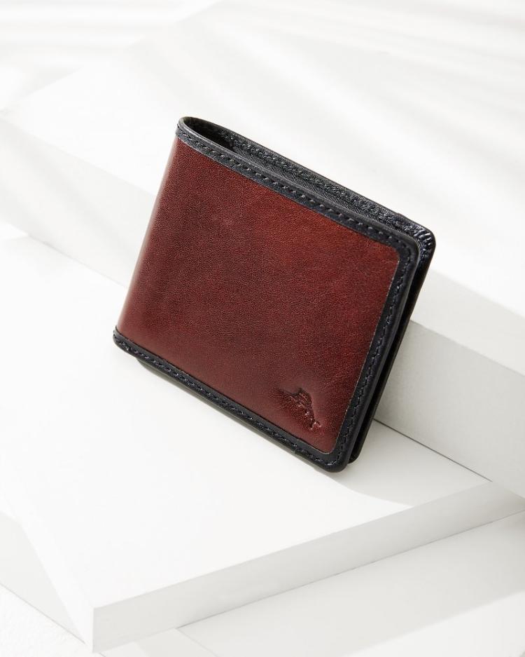 Men Wallets &amp; Tech Accessories | Tommy Bahama Contrast Binding Slimfold Wallet Black/cognac