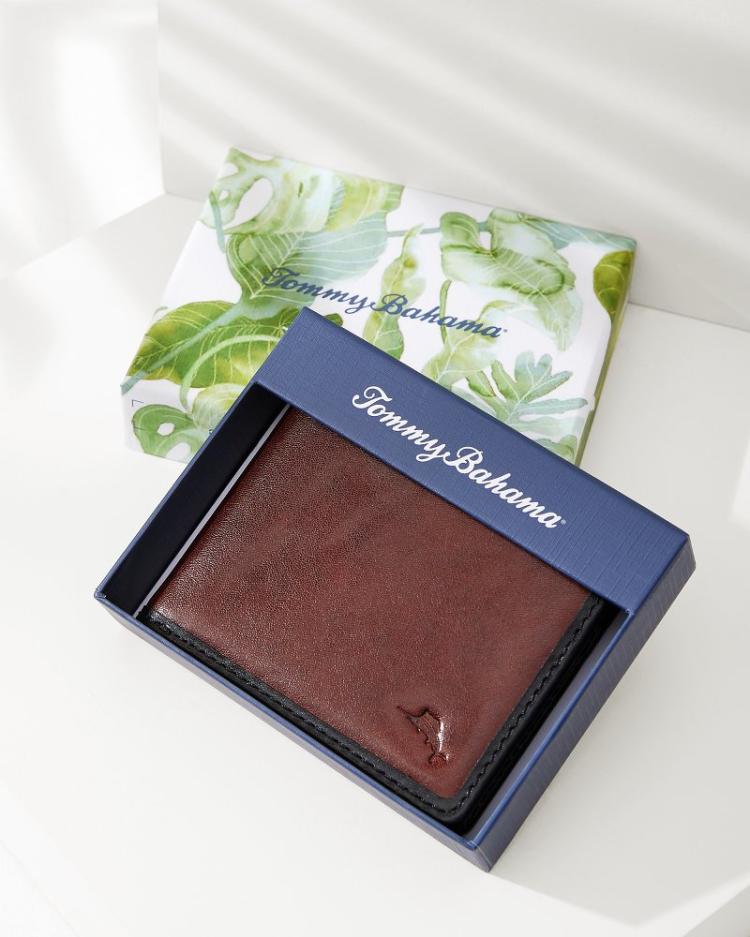 Men Wallets &amp; Tech Accessories | Tommy Bahama Contrast Binding Slimfold Wallet Black/cognac