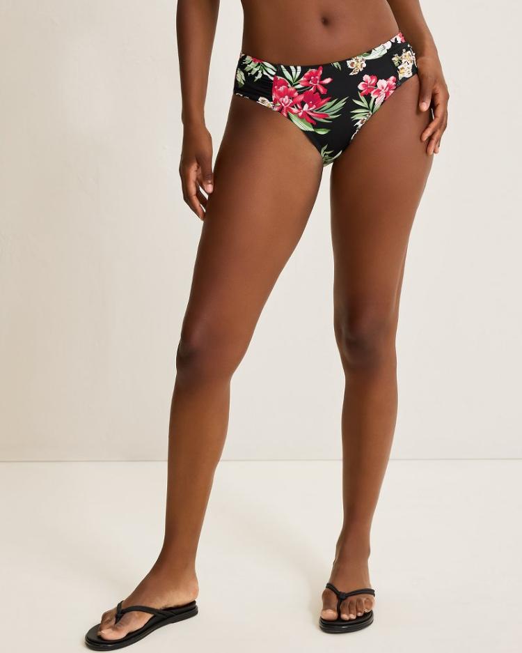 Women Bikini Bottoms | Tommy Bahama Lily Cat Shirred High-Waist Bikini Bottoms Black