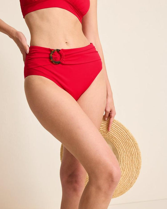 Women Bikini Bottoms | Tommy Bahama Pearl High-Waist Bikini Bottoms Red Hibiscus