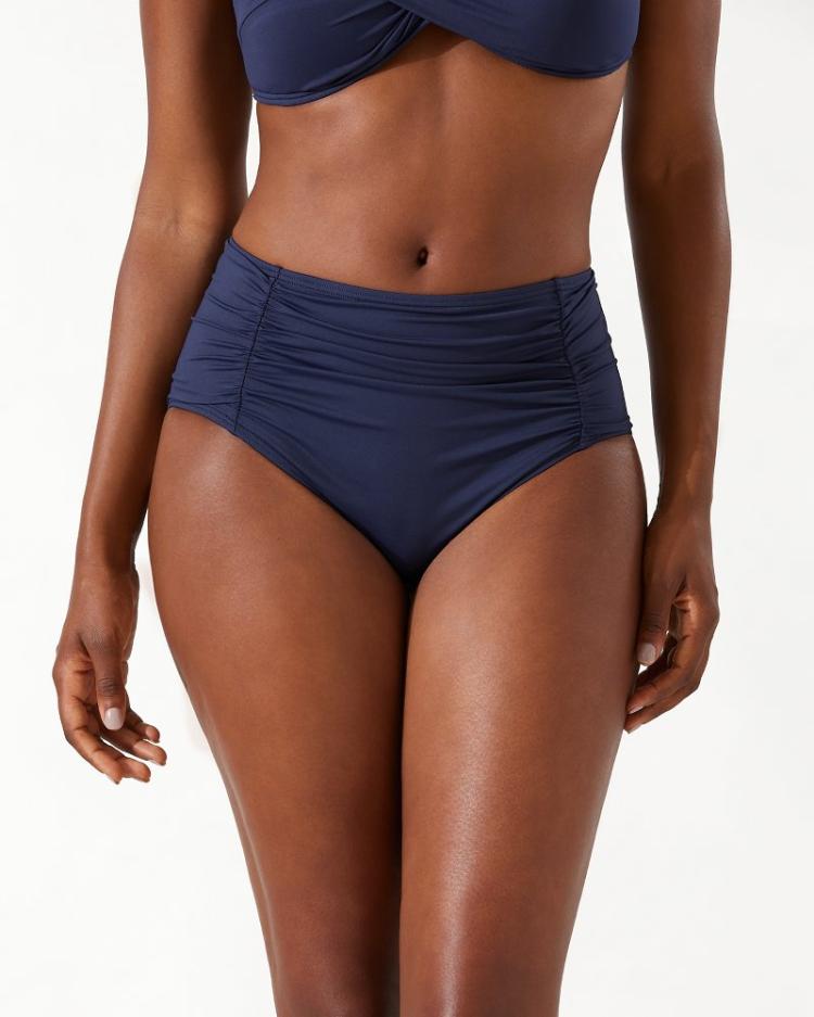 Women Bikini Bottoms | Tommy Bahama Pearl Shirred High-Waist Bikini Bottoms Mare Navy
