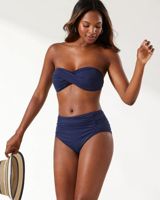 Women Bikini Bottoms | Tommy Bahama Pearl Shirred High-Waist Bikini Bottoms Mare Navy