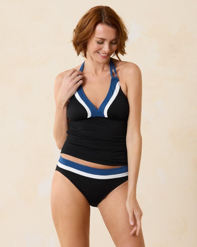 Women Bikini Tops | Tommy Bahama Island Cays Colorblock Halter Tankini Top Indigo Tide