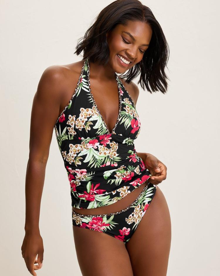 Women Bikini Tops | Tommy Bahama Lily Cat Reversible Halter Tankini Top Black Rev