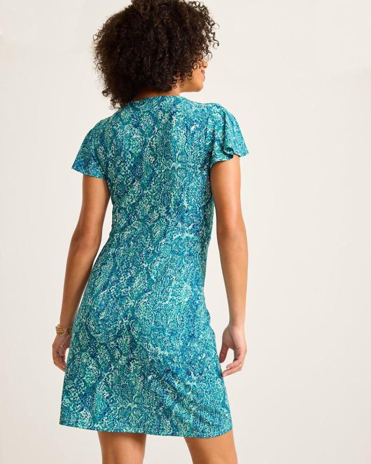 Women Dresses | Tommy Bahama Clara Playa Python Short-Sleeve Faux-Wrap Dress Atlantis Teal