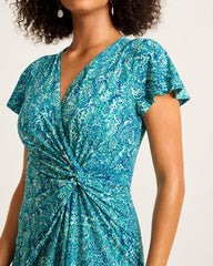 Women Dresses | Tommy Bahama Clara Playa Python Short-Sleeve Faux-Wrap Dress Atlantis Teal