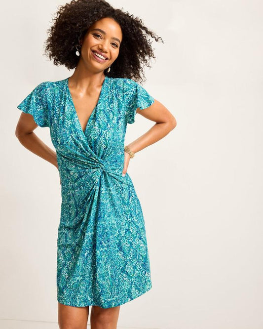 Women Dresses | Tommy Bahama Clara Playa Python Short-Sleeve Faux-Wrap Dress Atlantis Teal