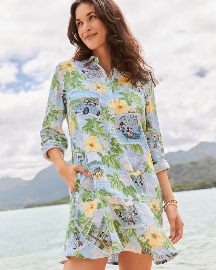 Women Dresses | Tommy Bahama Disney Coastalina Postcard To Paradise Linen Dress Continental