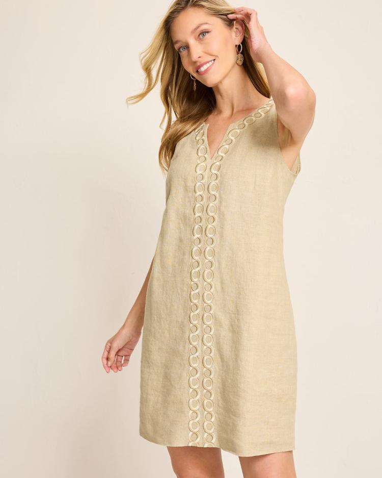 Women Dresses | Tommy Bahama Geometric Embroidered Linen Shift Dress Natural