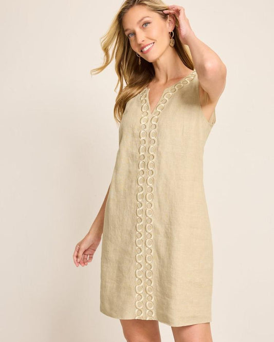 Women Dresses | Tommy Bahama Geometric Embroidered Linen Shift Dress Natural