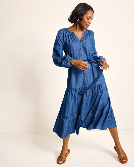 Women Dresses | Tommy Bahama Indigo Cove Embroidered Midi Dress Dark Sky Wash