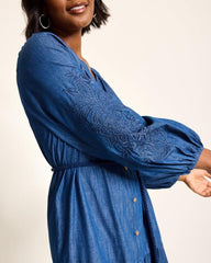 Women Dresses | Tommy Bahama Indigo Cove Embroidered Midi Dress Dark Sky Wash