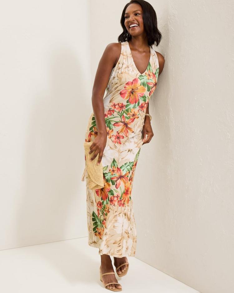 Women Dresses | Tommy Bahama Sandy Solar Bloom Maxi Dress Travertine