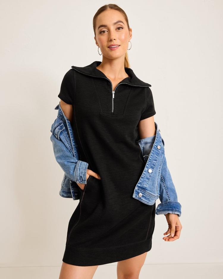 Women Dresses | Tommy Bahama Tobago Bay Half-Zip Collared Dress Black