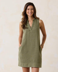 Women Dresses | Tommy Bahama Two Palms Double-Ruffle Linen Dress Tea Leaf