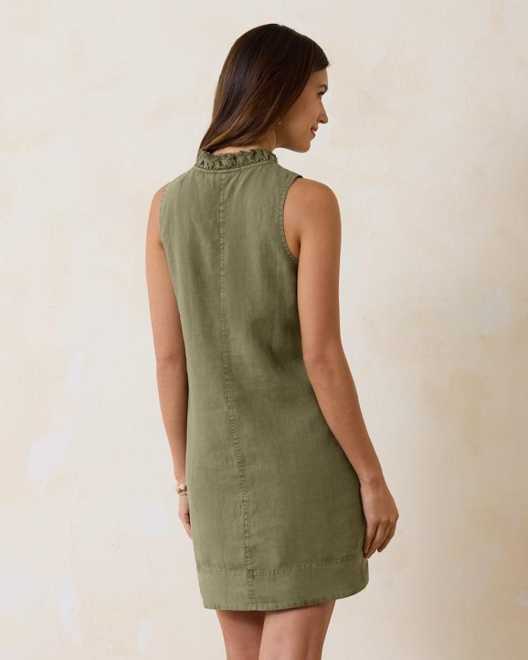Women Dresses | Tommy Bahama Two Palms Double-Ruffle Linen Dress Tea Leaf