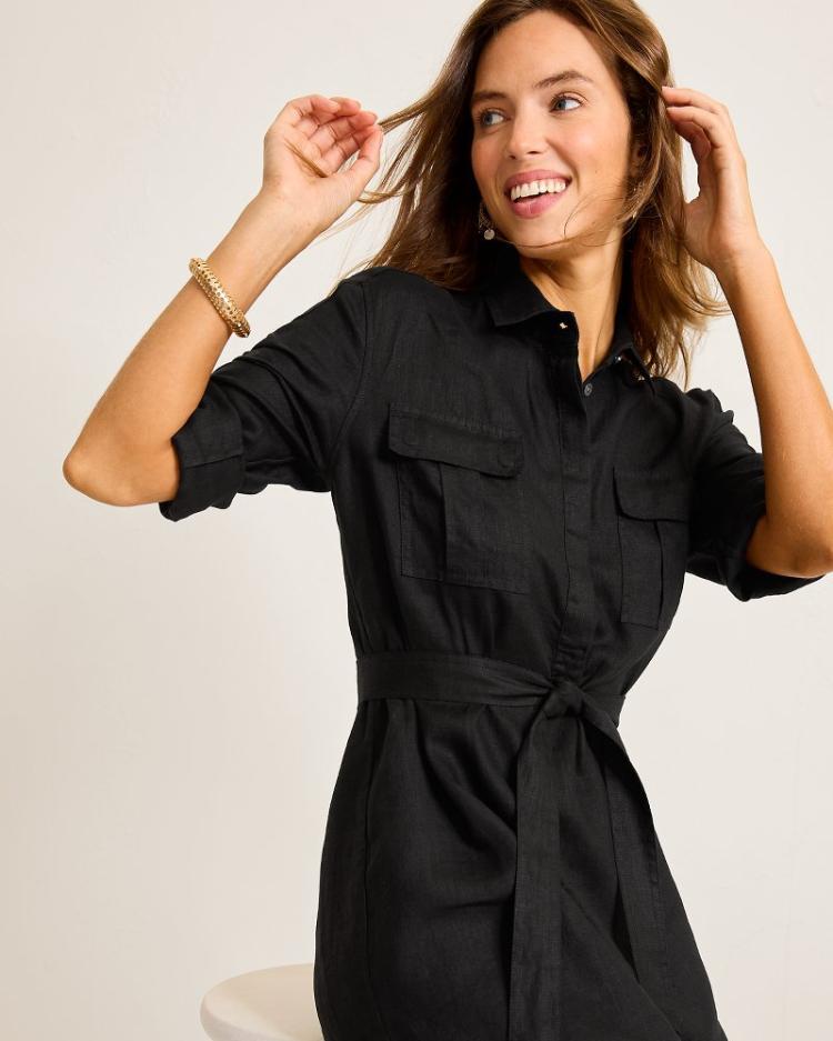 Women Dresses | Tommy Bahama Two Palms Patch-Pocket Linen Dress Black
