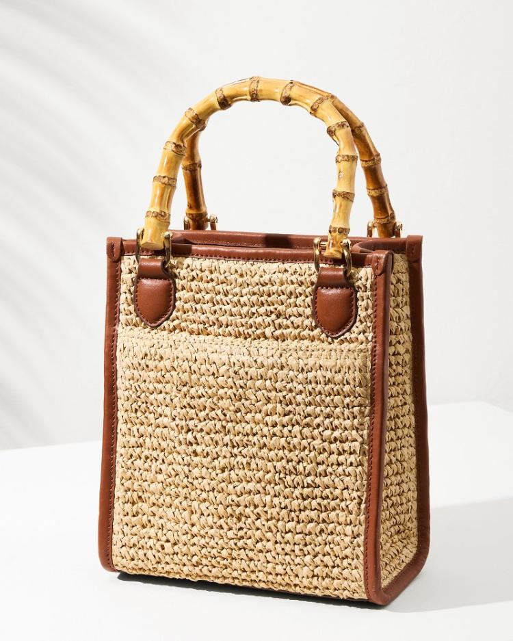 Women Handbags &amp; Clutches | Tommy Bahama Raffia &amp; Leather Bamboo Mini Tote Tan