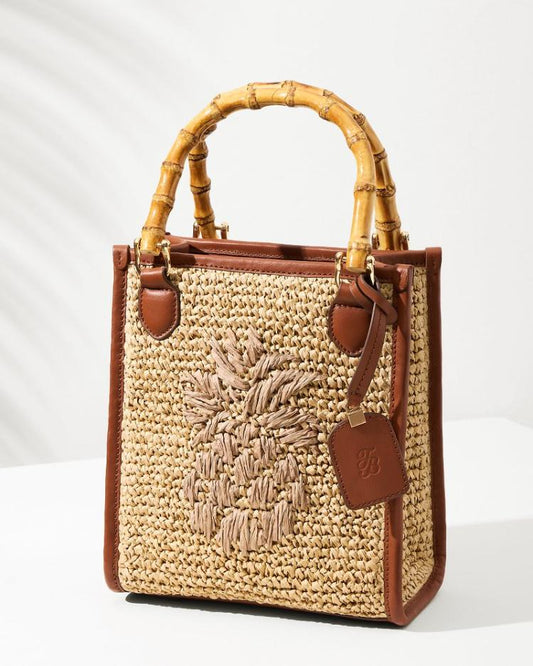 Women Handbags &amp; Clutches | Tommy Bahama Raffia &amp; Leather Bamboo Mini Tote Tan
