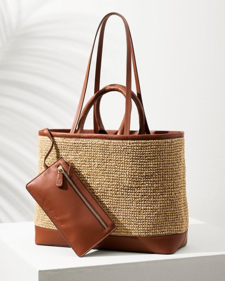Women Handbags &amp; Clutches | Tommy Bahama Raffia &amp; Leather Pineapple Tote Tan