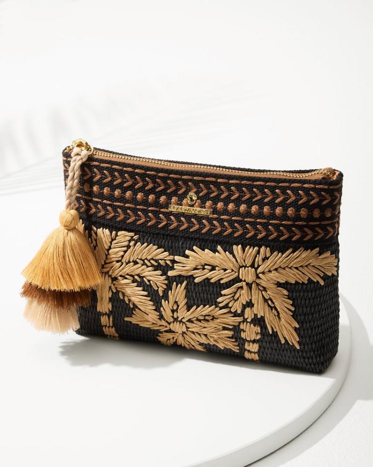 Women Handbags &amp; Clutches | Tommy Bahama Raffia Palms Maci Wristlet Black Multi