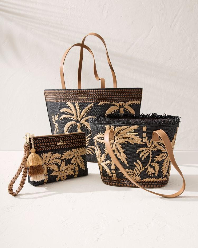 Women Handbags &amp; Clutches | Tommy Bahama Raffia Palms Maci Wristlet Black Multi