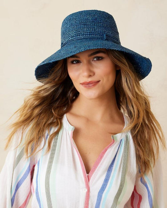 Women Hats &amp; Caps | Tommy Bahama Packable Raffia Bucket Hat Deep Water Blue