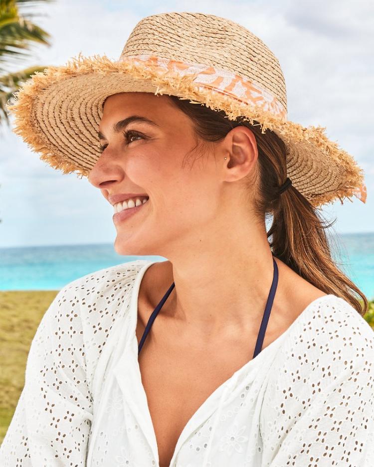 Women Hats &amp; Caps | Tommy Bahama Seaside Continental Raffia Hat Natural/coral