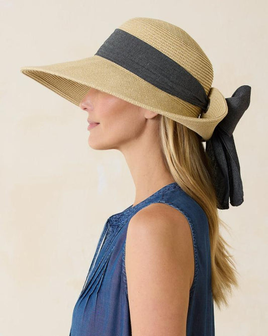 Women Hats &amp; Caps | Tommy Bahama Ultra-Braid Bow Sun Hat Charcoal