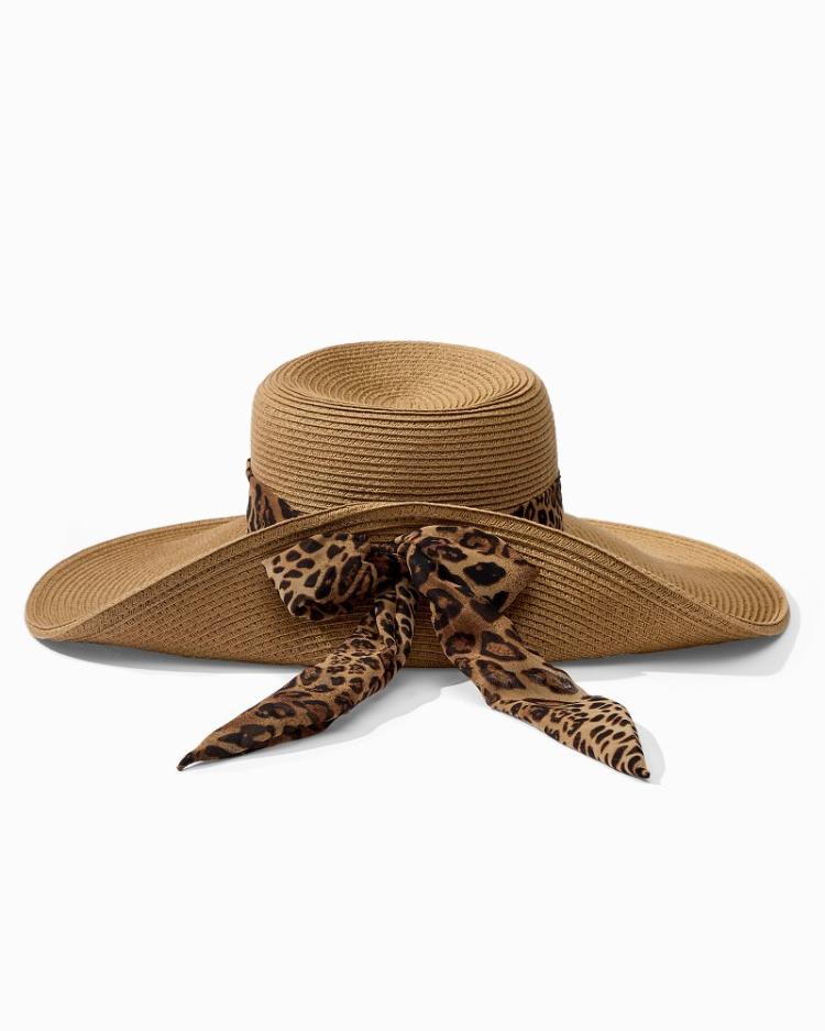 Women Hats &amp; Caps | Tommy Bahama Ultra-Braid Fold Back Bow Hat Leopard