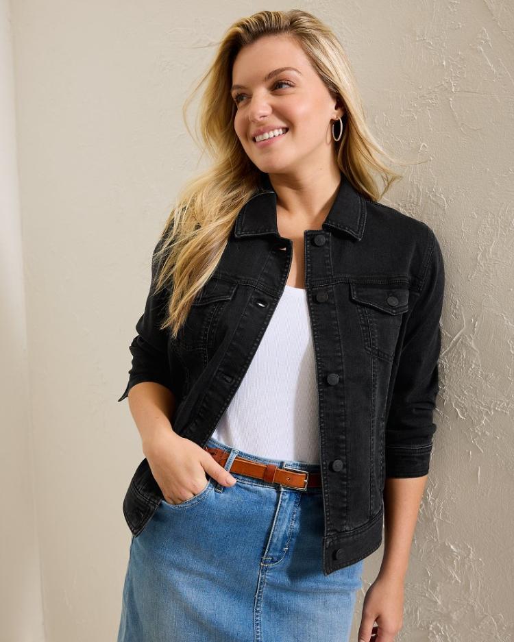 Women Jackets | Tommy Bahama Black Classic Jean Jacket Coastal Black Wash