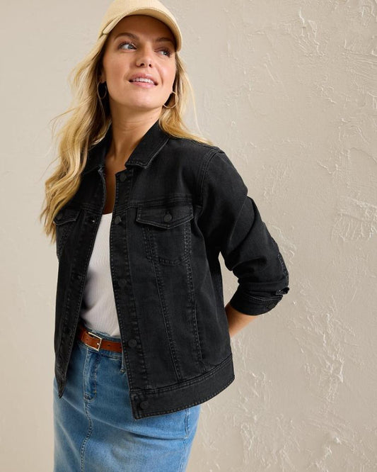Women Jackets | Tommy Bahama Black Classic Jean Jacket Coastal Black Wash