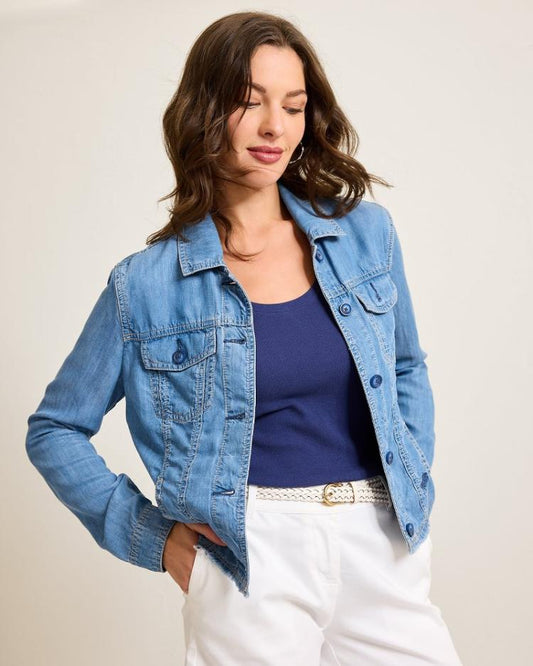 Women Jackets | Tommy Bahama Chambray O'lei Jacket Med Indigo Wash