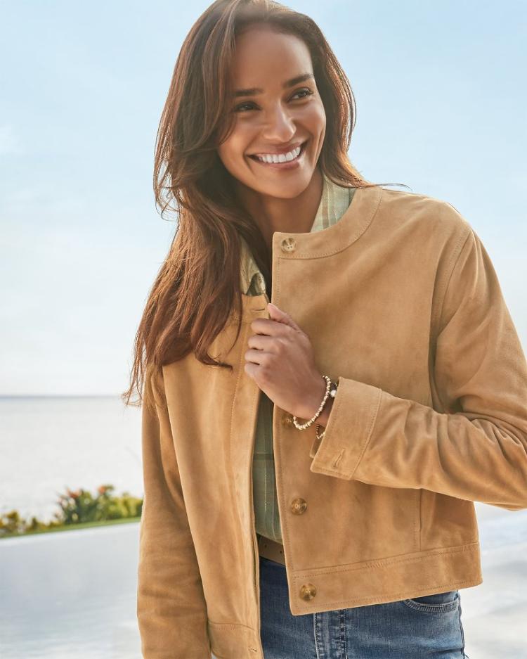 Women Jackets | Tommy Bahama Cropped Suede Jacket Cafe Au Lait