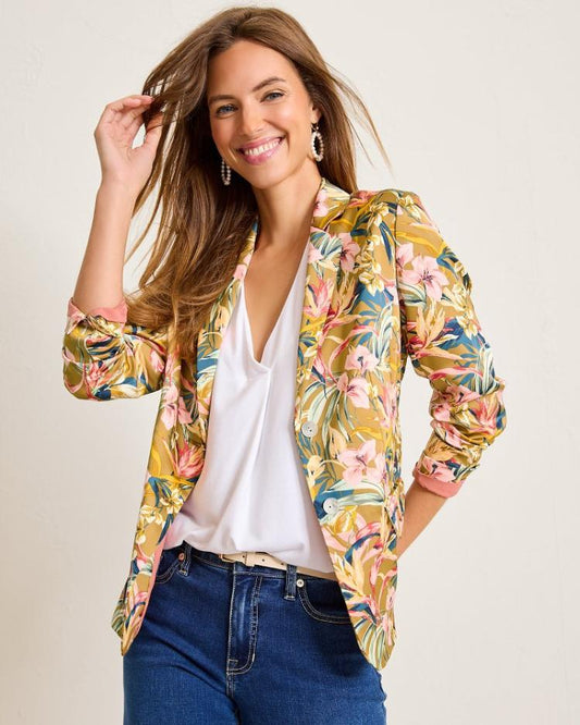 Women Jackets | Tommy Bahama Flora Amora Satin Blazer Greek Olive