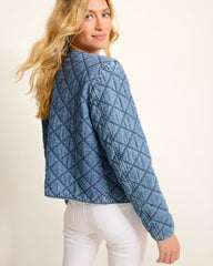 Women Jackets | Tommy Bahama Quilted Cropped Denim Jacket Vintage Playa Wash