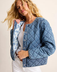 Women Jackets | Tommy Bahama Quilted Cropped Denim Jacket Vintage Playa Wash