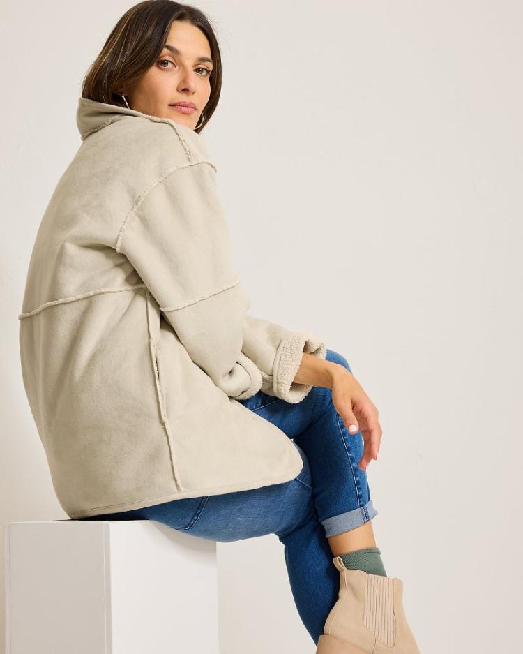 Women Jackets | Tommy Bahama Reversible Faux Shearling Coat Oatmeal